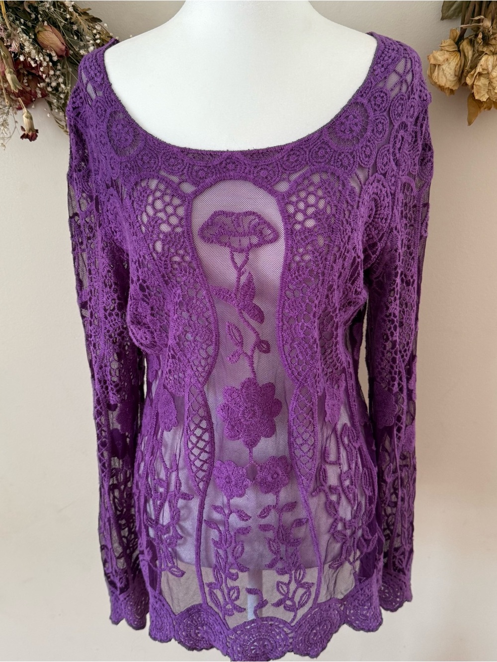 Maurices Fairycore Purple Crochet Lace Tunic